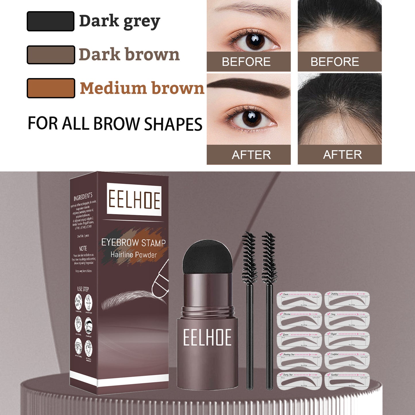 EELHOE Eyebrow Printing Mold Thrush Lazy Eyebrow Waterproof Anti-Sweat Hairline Powder Filling Makeup Eyebrow Cake Repairing Powder